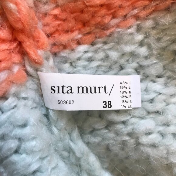 Anthropologie Sita Murt Cardigan Sweater Womens 38 Medium Cream Gray Stripe Knit - Picture 7 of 11